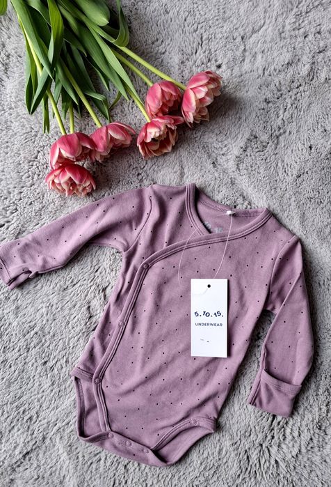 Body z długim rękawem kopertowe 5.10.15 liliowe fioletowe w groszki