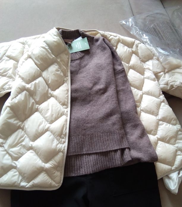 Куртка  пуховик оверсайз молочний, зелений Uniqlo L, XL