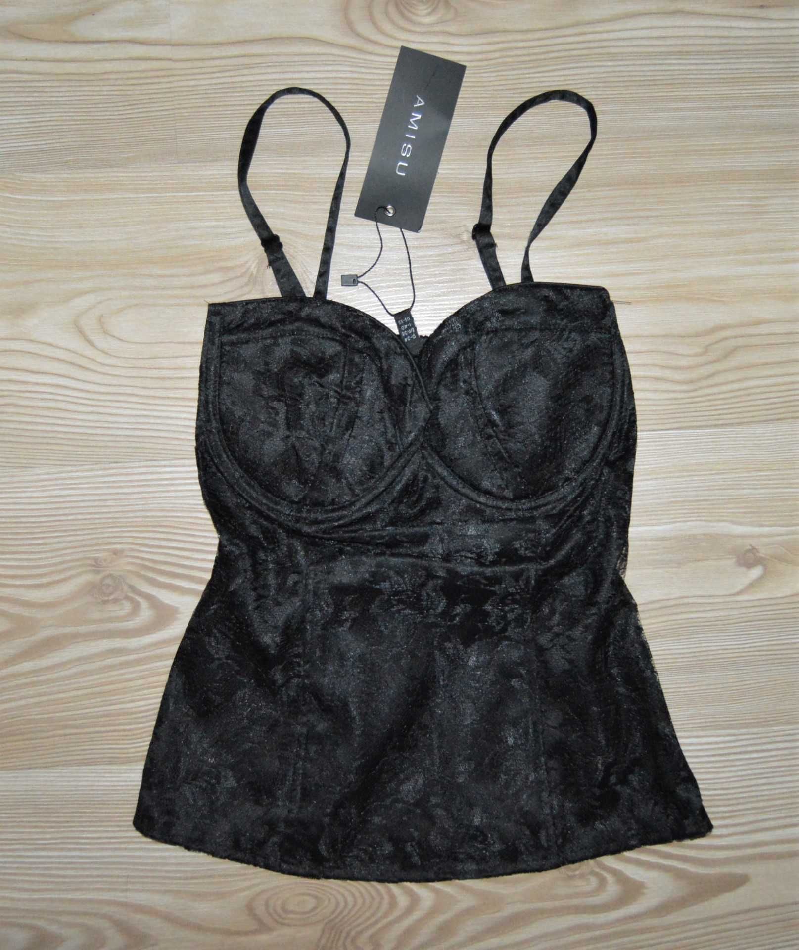 gorset top nowy metki new yorker koronka fiolet XS 34 sexy fiszbiny