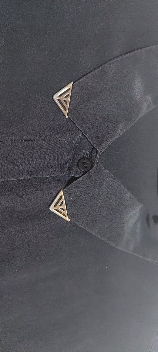 Jedwabna czarna koszula ZARA r.S/36 zdobiony kołnierzyk