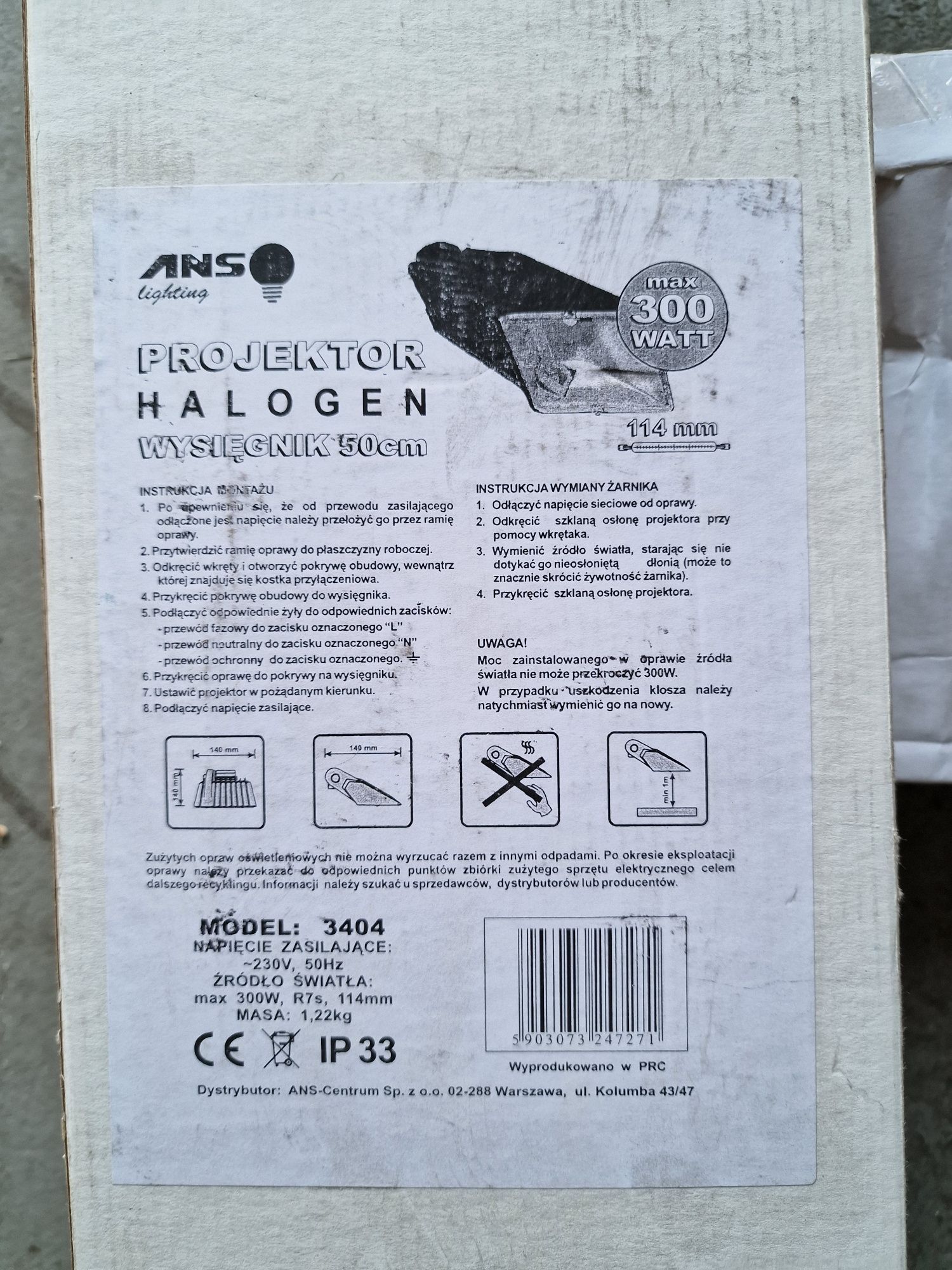 Projektor halogen ANS lightning z wysięgnikiem 50 cm 300 w