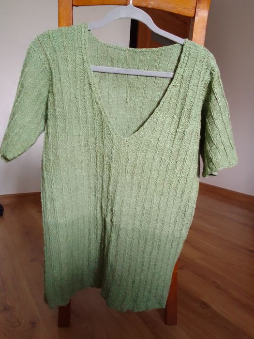 Sweter solidny gruby narzutka jesień zieleń XL