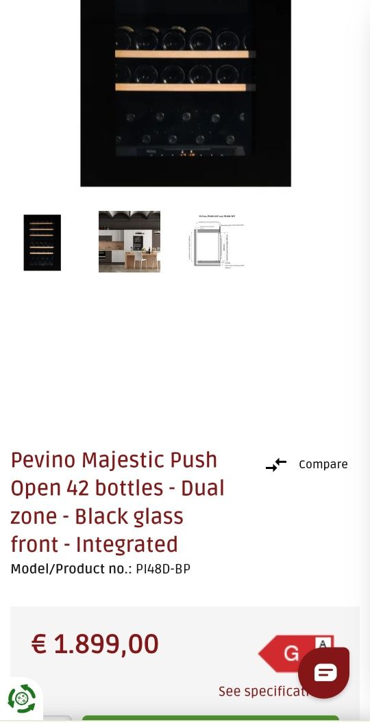 Вбудована Винна шафа Pevino Majestic Push Open 42 пляшки