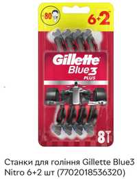 Станки одноразові для гоління Gillette Blue3 Nitro/RED 6+2 шт.