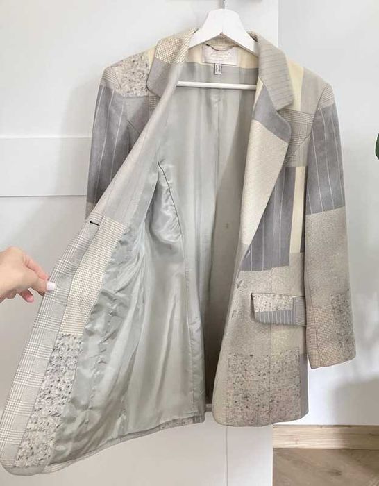 Marynarka wełna kaszmir premium vintage żakiet we wzory patchwork