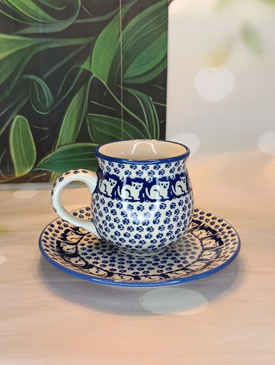 *Zestaw ceramiczny Bolesławiec kubek czeski 300 ml talerzyk 18 cm