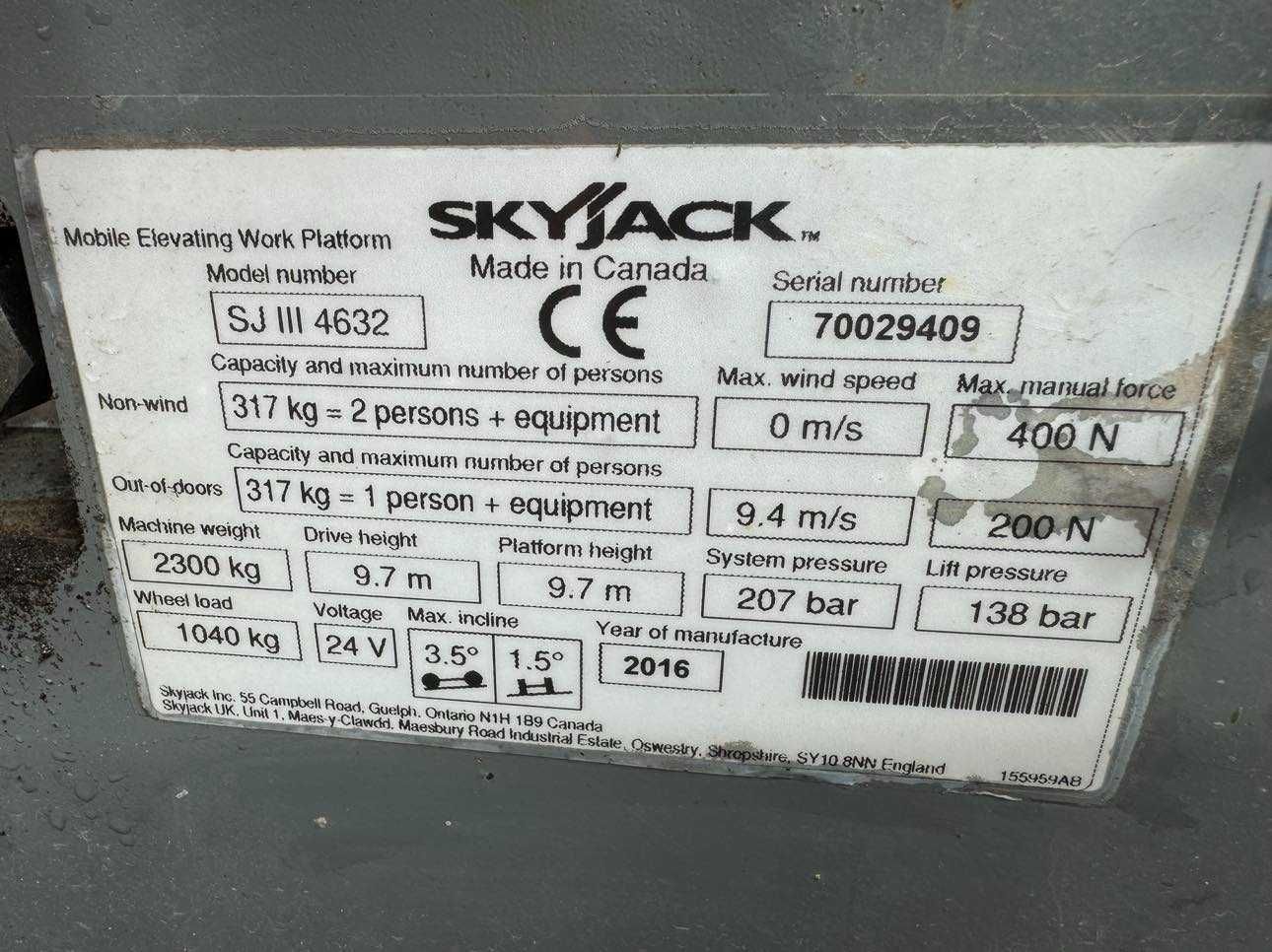 Podnośnik nożycowy Sky Jack SJ III 4632, 2016,11,60m,netto: 29.000 PLN