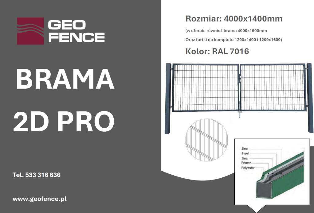 Brama ogrodzeniowa 2D 400x140 cm RAL 7016 (antracyt)