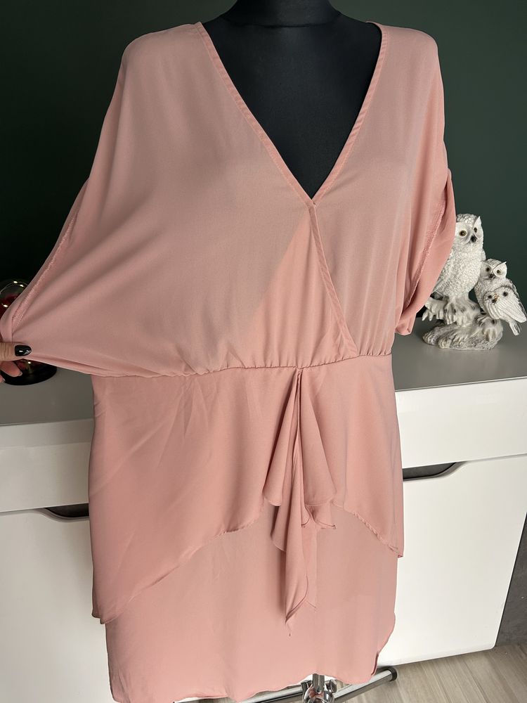 Piękna sukienka pudrowy róż plus size nowa bez metki 2xl