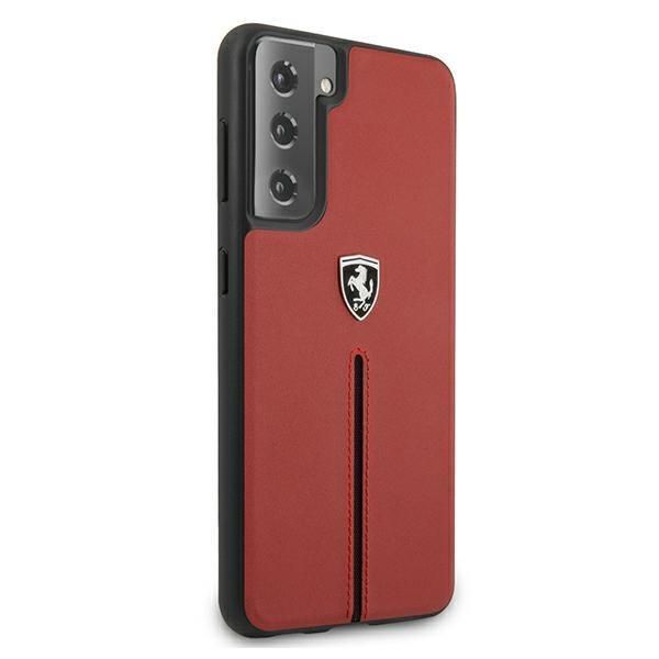 Etui Ferrari Hardcase do Samsung Galaxy S21+ - Czerwony Skórzany Styl