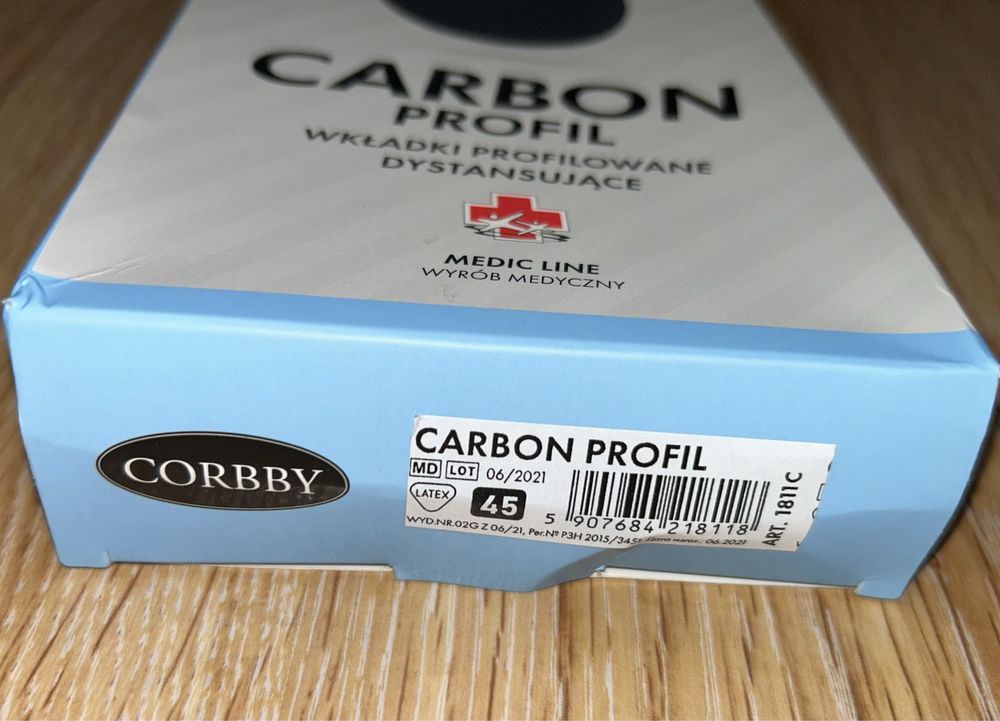 Wkładki do butów z węglem aktywnym Corbby carbon profil