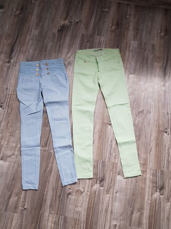 Spodnie rurki mietowe i błękitne XS S cena za dwie