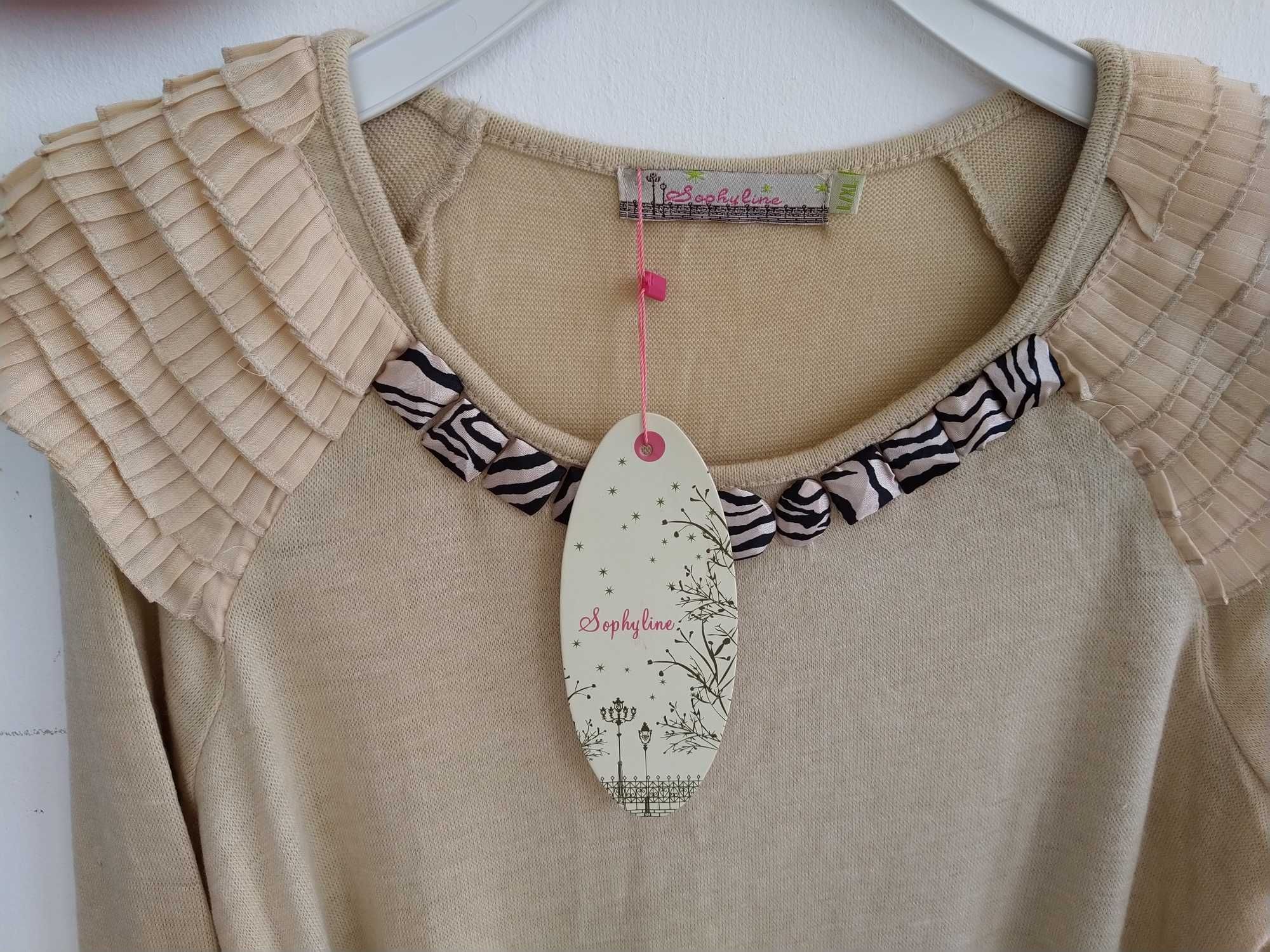 Camisola creme com botões e cinto tigresa - Tamanho L / XL - Nova!