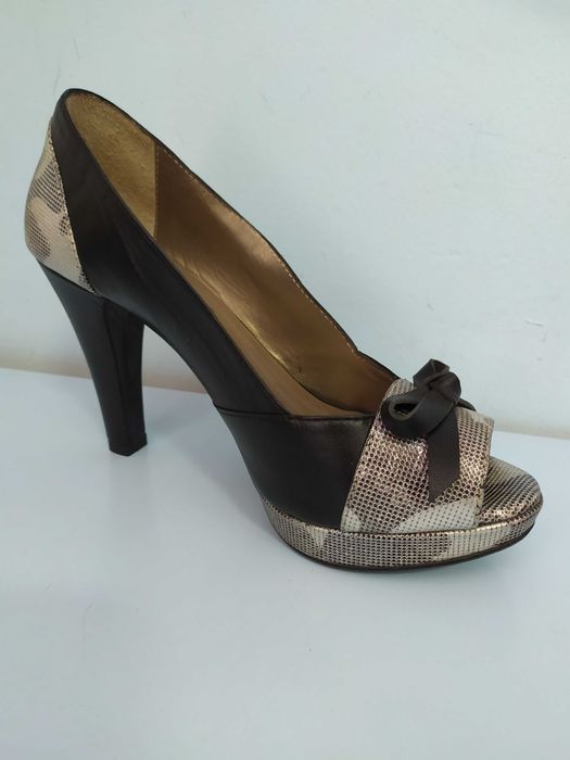 Sapatos senhora, pele genuína, modelo Peep Teo, 37
