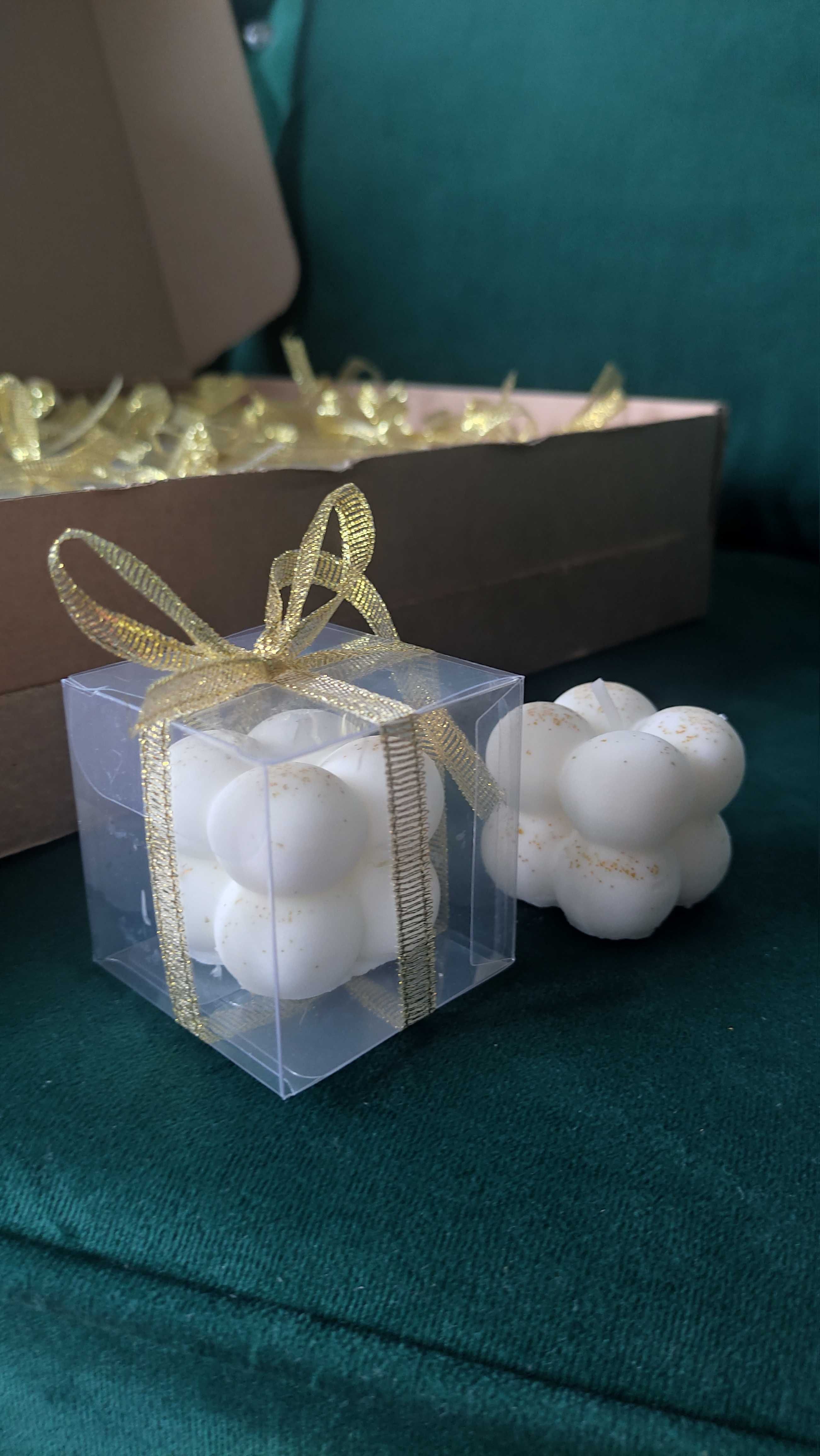 Świeczki bubble białe + złoto na prezent weselny dla gości