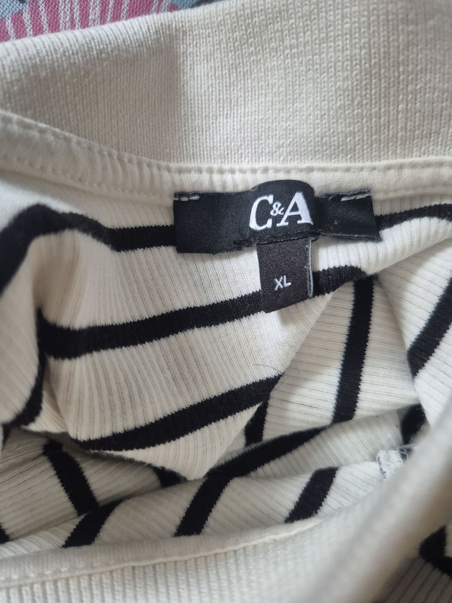 Tshirt bluzka w paski z kołnierzykiem basic casual do pracy C&A 42/XL
