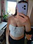 Biały top crop top na lato guziki marszczony wiązany biały
