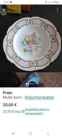 Prato muito antigo em porcelana pintada