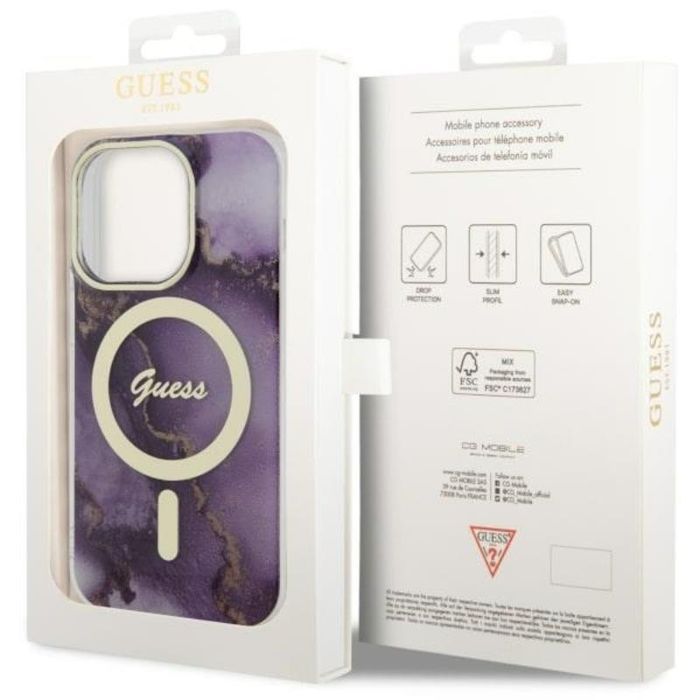 Guess Golden Marble Magsafe - Etui Iphone 14 Pro Max (Purpurowy)