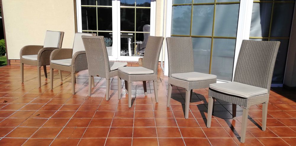 krzesło fotel rattanowe komplet Lloyd Loom 6 sztuk fotelik stół komoda