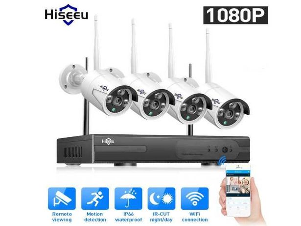 Kit CCTV WiFi videovigilância 8CH 4 câmaras 1080p impermeável wireless