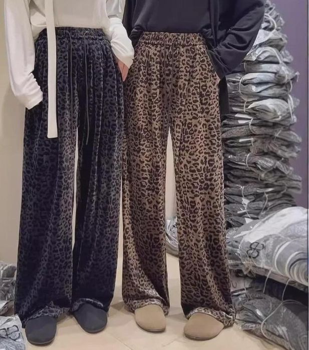 Велюрові прогулянкові штани- палаццо брюки жіночі леопардові M-6XL