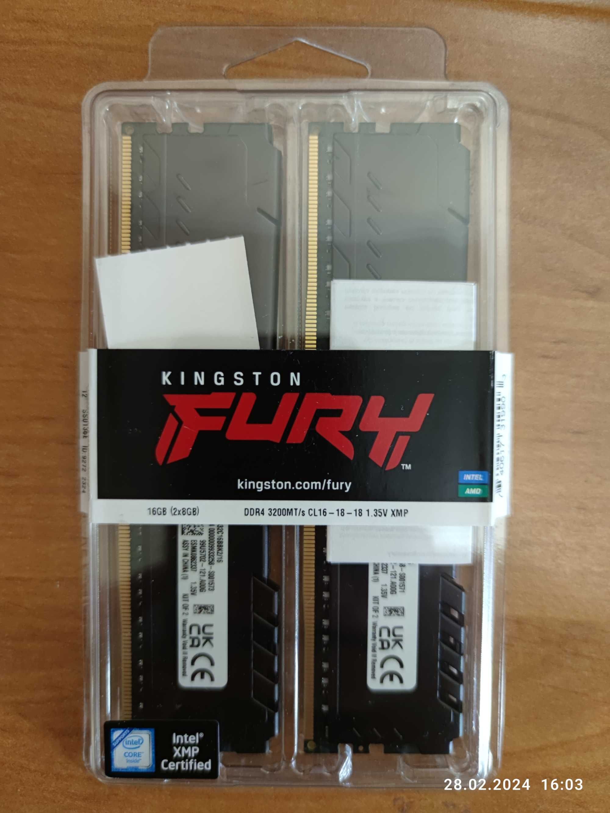 Новая память оперативка Kingston Furi DDR4 16Gb (2×8Gb)