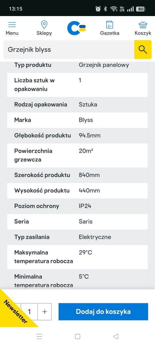 Grzejnik elektryczny Blyss 2 sztuki