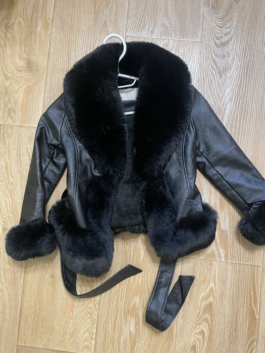 Шкірянка з мєхом дитяча 116 , шкіряна куртка, дубльонка