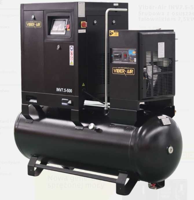 Energooszczędna Sprężarka Śrubowa INV 800L/min 7,5kW z osuszaczem 500L