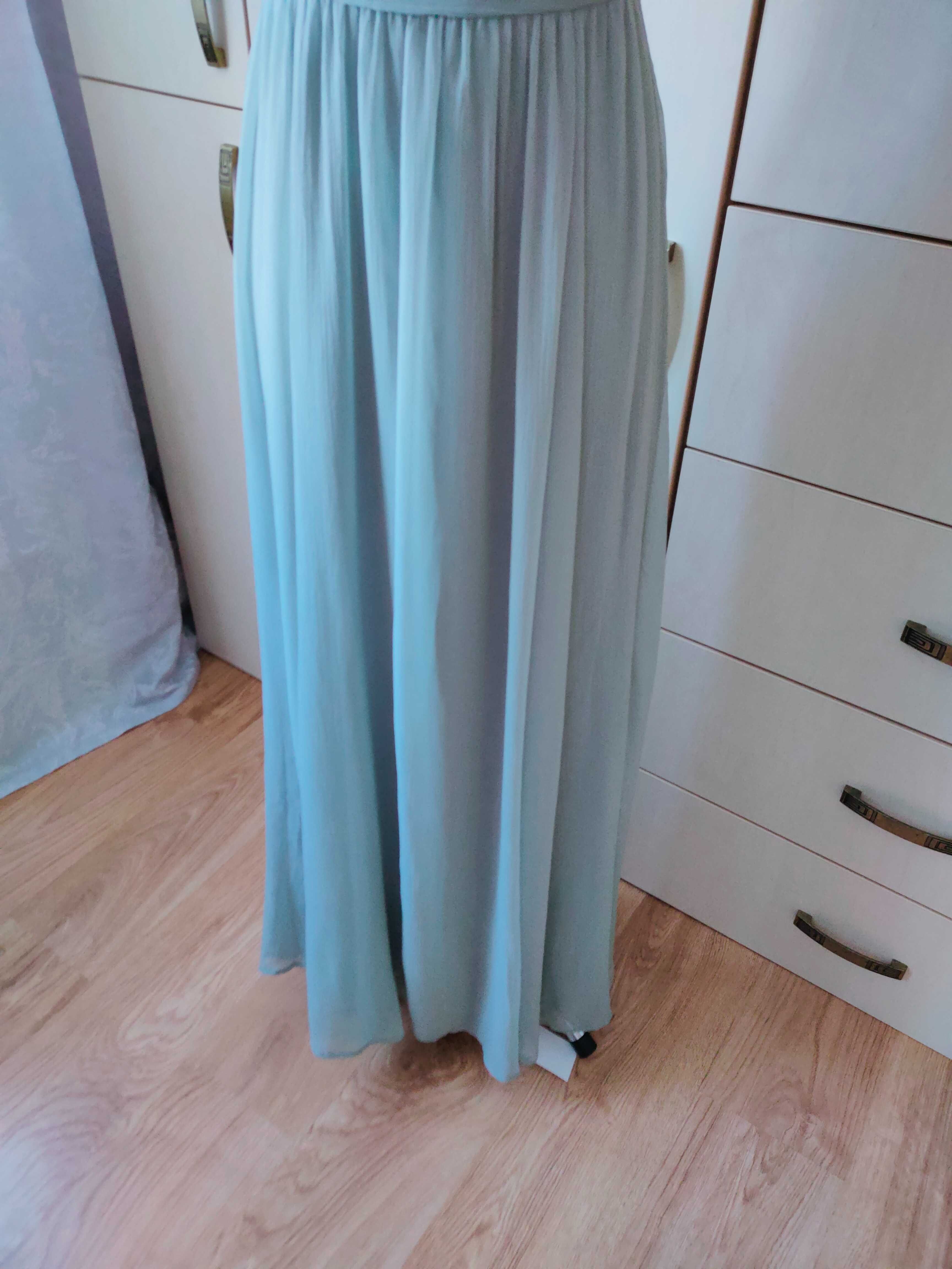 NOWA miętowa szyfonowa sukienka maxi z drapowaniem r. 38 (S) Asos