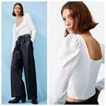 H&M r.M efektowny biały top gorsetowy bufiasty rękaw