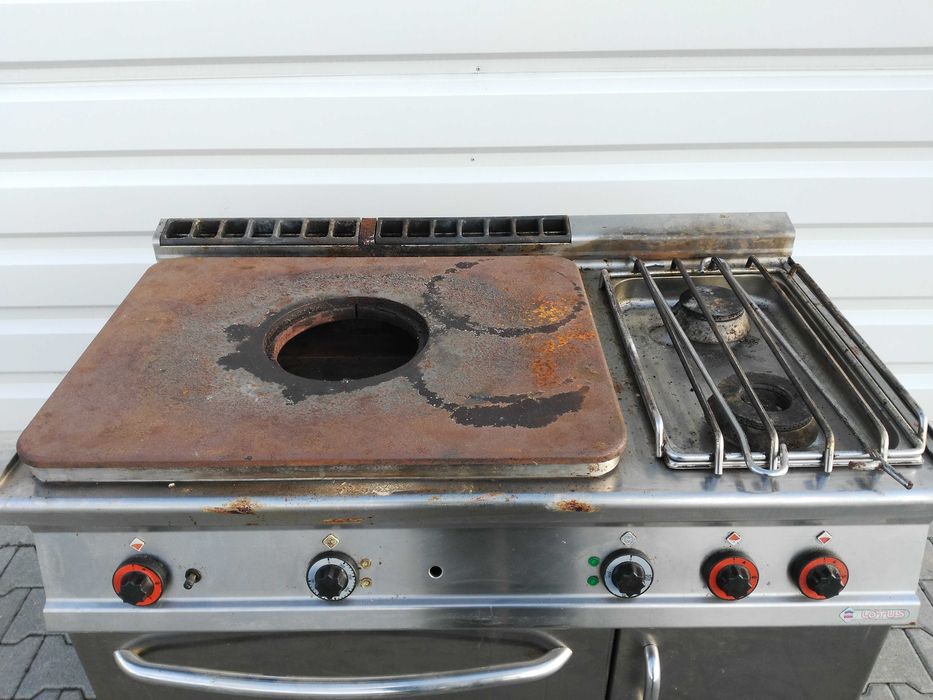 Kuchnia gazowa LOTUS 6-palnikowa z płytą i piekarnikiem elektrycznym