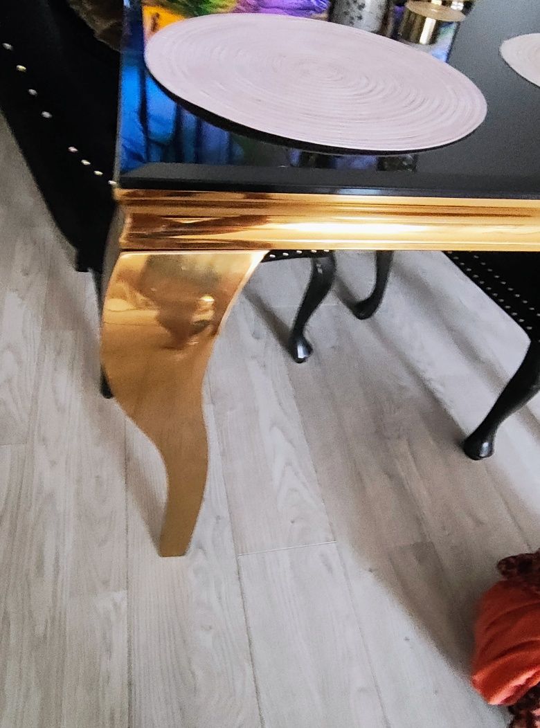 Stół i  krzesła Glamour czarno złote nogi 180/110
