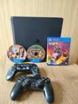 PS4 slim 500 GB, 3 gry, Minecraft, gta V, NBA 2k2023, 2 pady.