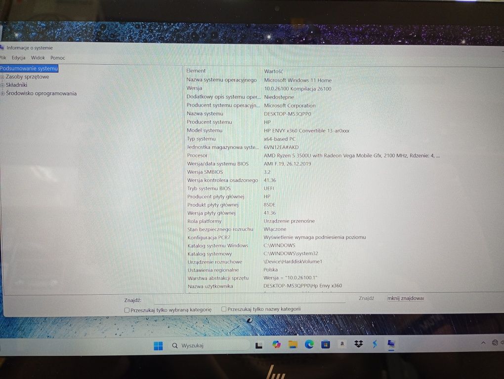 Notebook HP ENVY X360 AMD Ryzen 5 8GB 256 GB Vega 8 Komis Madej Tarnów