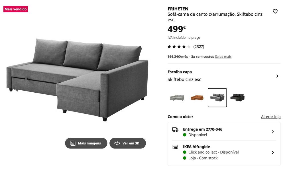 Sofá-cama de canto c/arrumação 230x150cm Ikea