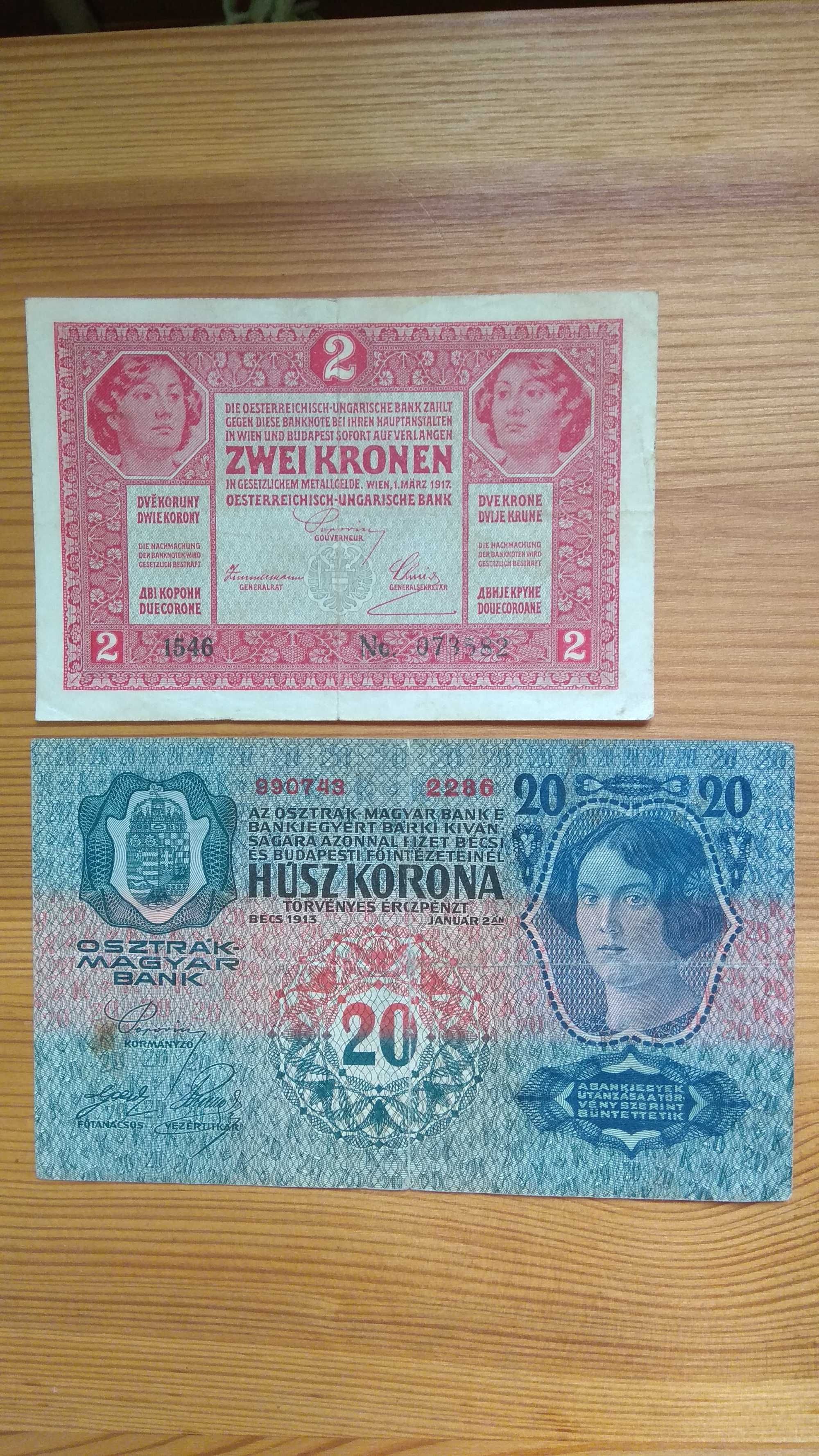 zestaw oryginalnych banknotów korony Austro-Węgry