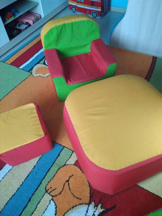 Fotel kanapa sofa pufy dla dzieci zestaw 4 części