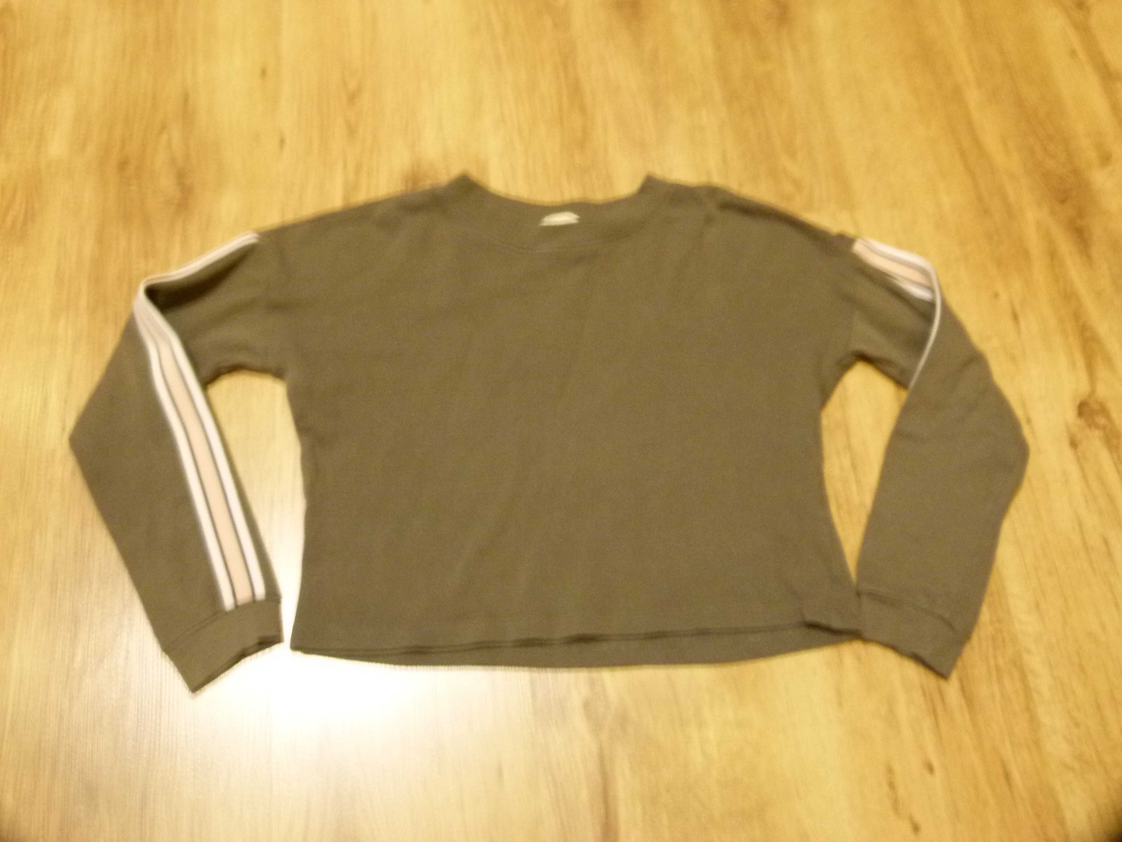 rozm 146/152 H&M bluza krótsza szara / khaki z lampasem