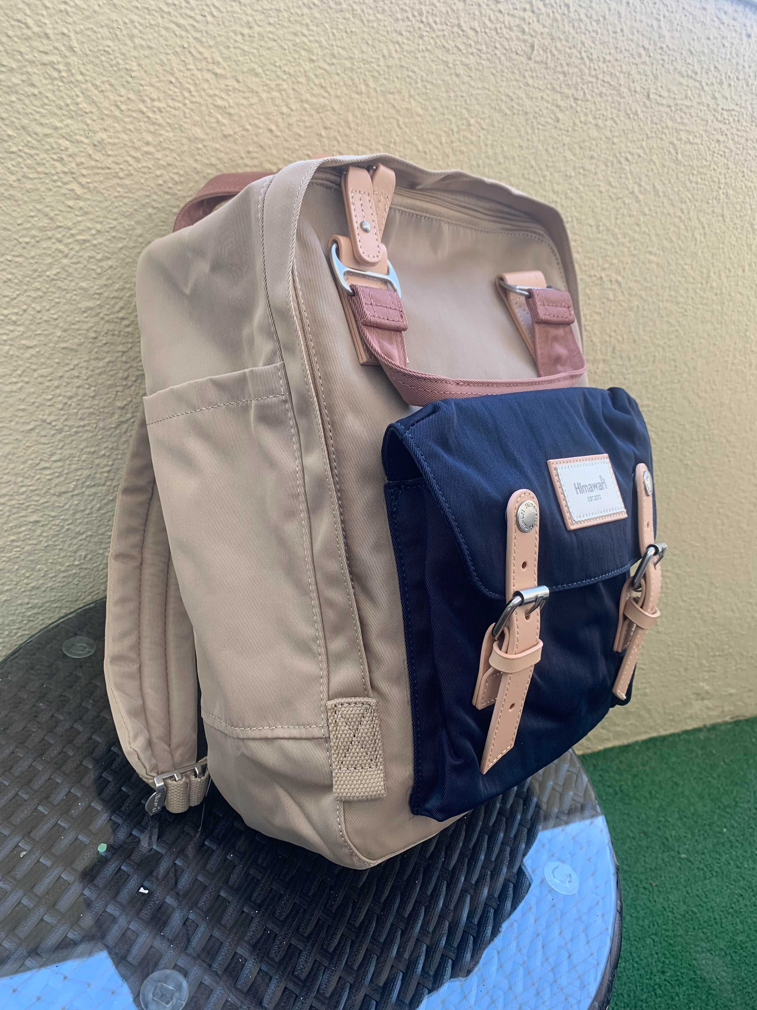 Mochila Vintage Classica Himawari Navy Tan Azul Bege
