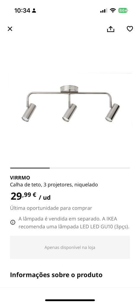 Vendo candeeiro teto Ikea