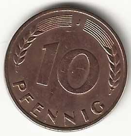 10 Pfennig de 1950 J, Alemanha Ocidental