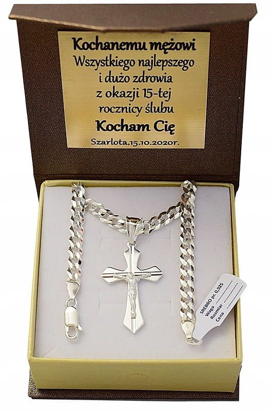 Łańcuszek Srebrny Pancerka 5,00 mm z Krzyżykiem pr 925 Grawer Gratis