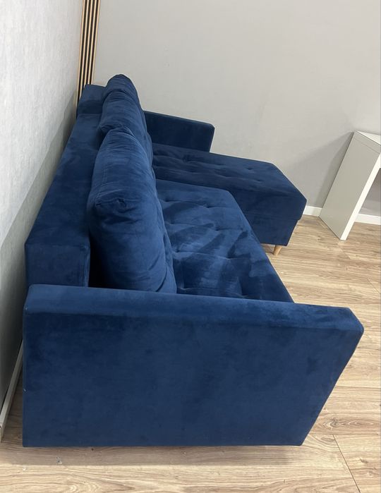 Narożnik pikowany habrowy granatowy sofa kanapa idealny okazja DOSTAWA