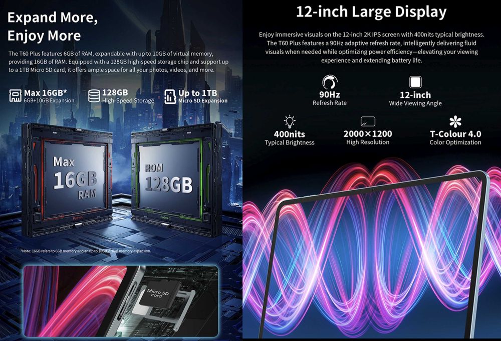 Планшет і чохол Teclast T60 Plus Global 2SIM 90Hz 2K Display 16/128GB