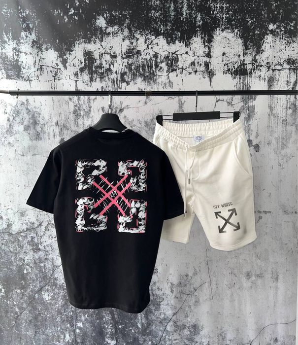 Off-white комлпект летний шорты и футболка черный белый мужской