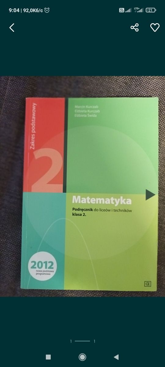 Mam do sprzedaży matematyka zbiór zadań do liceów i techników klasa 2.