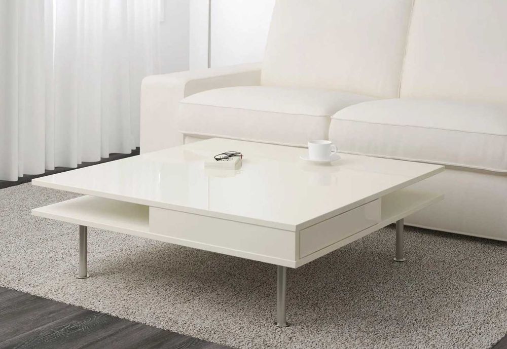 stolik kawowy Ikea Tofteryd bialy polysk z szufladami