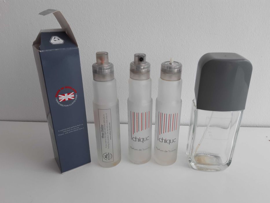 puste opakowania po Chique Yardley Milton Lloyd